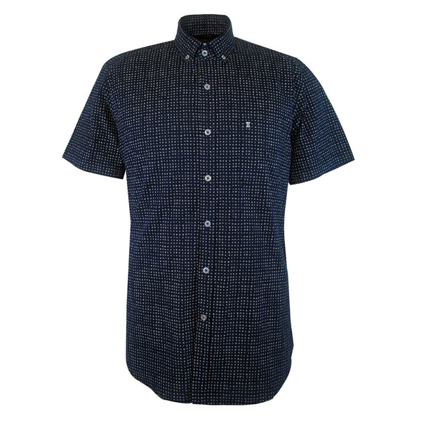 CAMISA  MANGA CORTA AZUL ESTAMPADA 100% ALGODON