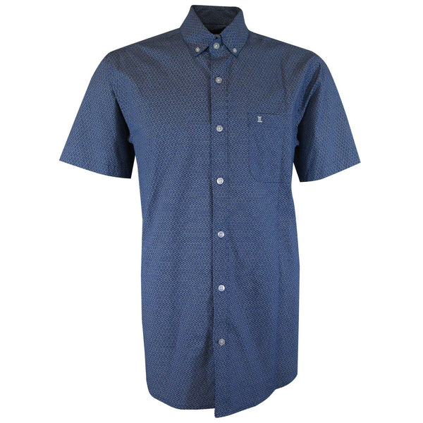 CAMISA  MANGA CORTA AZUL ESTAMPADA 100% ALGODON