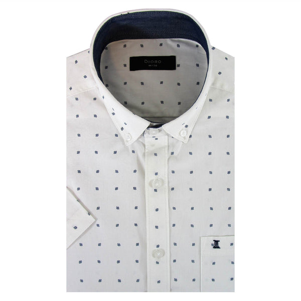 CAMISA  MANGA CORTA BLANCA ESTAMPADA 100% ALGODON