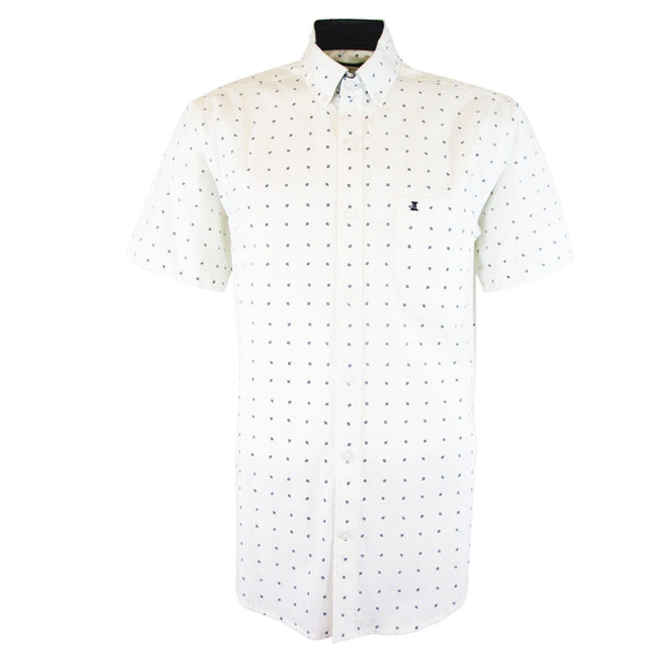 CAMISA  MANGA CORTA BLANCA ESTAMPADA 100% ALGODON