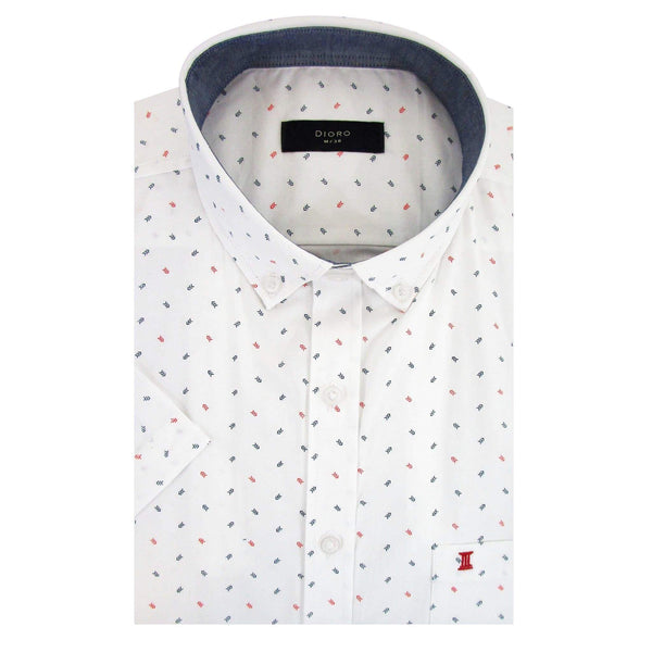 CAMISA  MANGA CORTA BLANCO ESTAMPADA 100% ALGODON