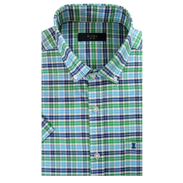 CAMISA  MANGA CORTA CUADROS VERDES 100% ALGODON