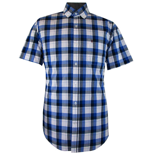 CAMISA  MANGA CORTA CUADROS AZULES 100% ALGODON