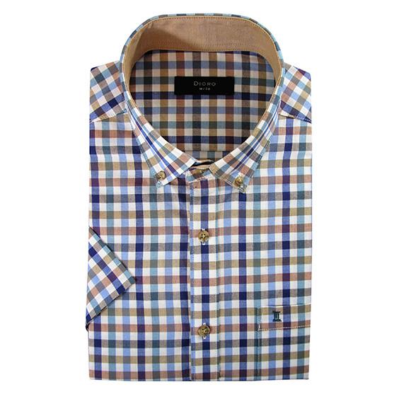 CAMISA MANGA CORTA CUADROS AZULES Y CAFES 100% ALGODON