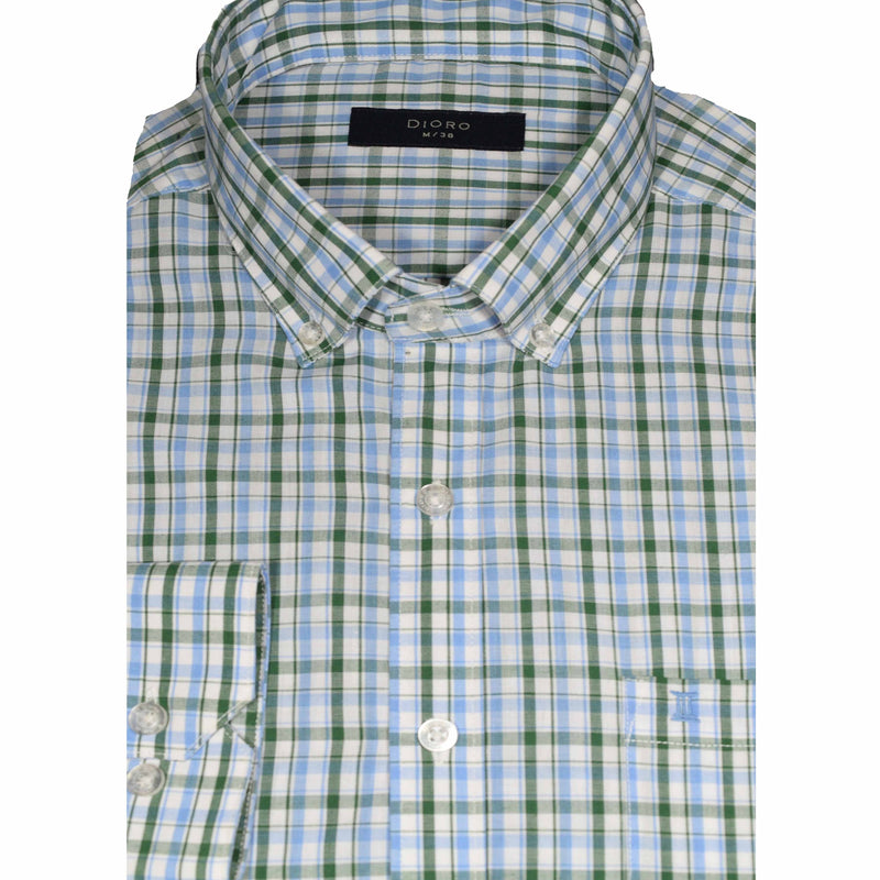 CAMISA MANGA LARGA CUADROS AZUL Y VERDE 100% ALGODON