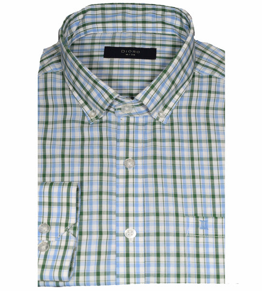 CAMISA MANGA LARGA CUADROS AZUL Y VERDE 100% ALGODON