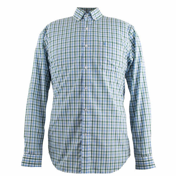 CAMISA MANGA LARGA CUADROS AZUL Y VERDE 100% ALGODON