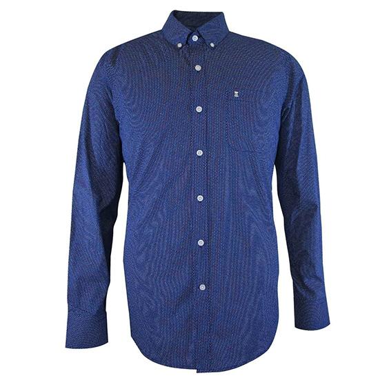 CAMISA MANGA LARGA AZUL ESTAMPADA 100% ALGODON