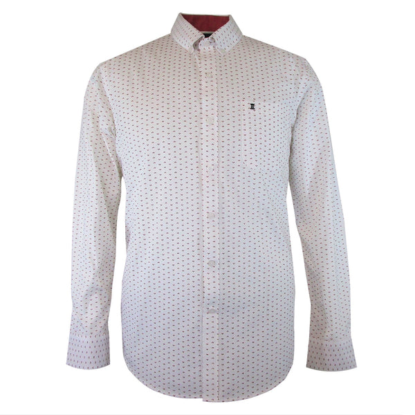 CAMISA  MANGA LARGA BLANCO ESTAMPADA 100% ALGODON