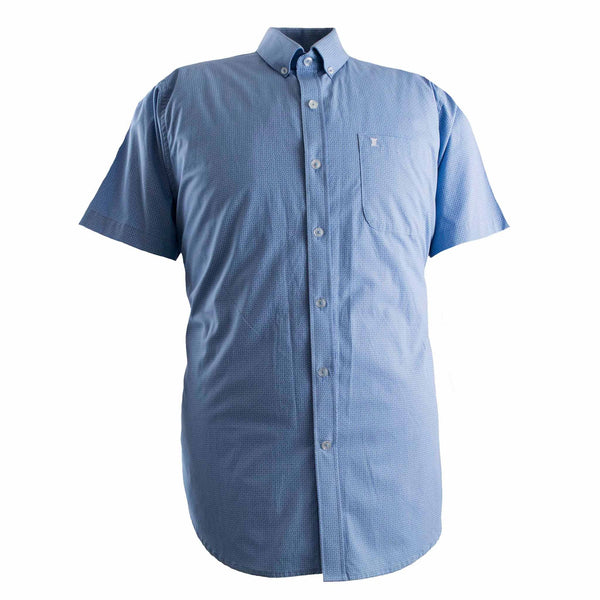 CAMISA  MANGA CORTA AZUL ESTAMPADA 100% ALGODON