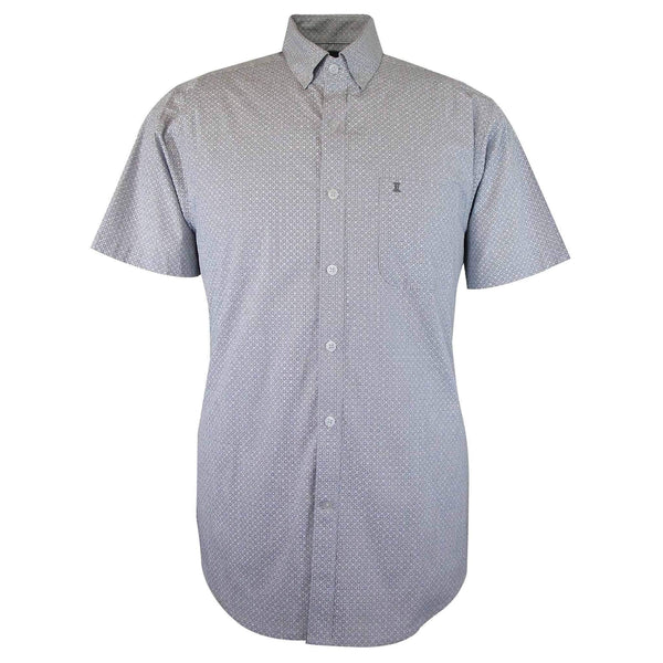 CAMISA  MANGA CORTA GRIS ESTAMPADA 100% ALGODON