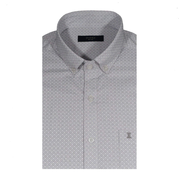 CAMISA  MANGA CORTA GRIS ESTAMPADA 100% ALGODON