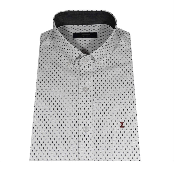 CAMISA  MANGA CORTA BLANCO ESTAMPADA 100% ALGODON