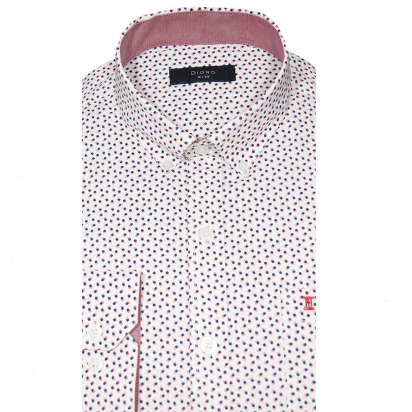 CAMISA  MANGA LARGA BLANCA ESTAMPADO 100% ALGODON