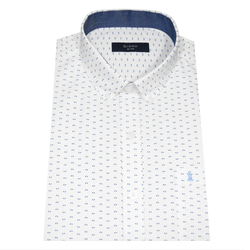 CAMISA MANGA CORTA BLANCA ESTAMPADA 100% ALGODON