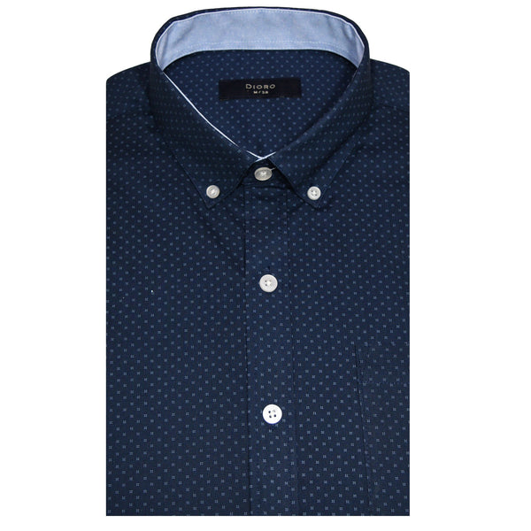 CAMISA  MANGA CORTA AZUL ESTAMPADA 100% ALGODON