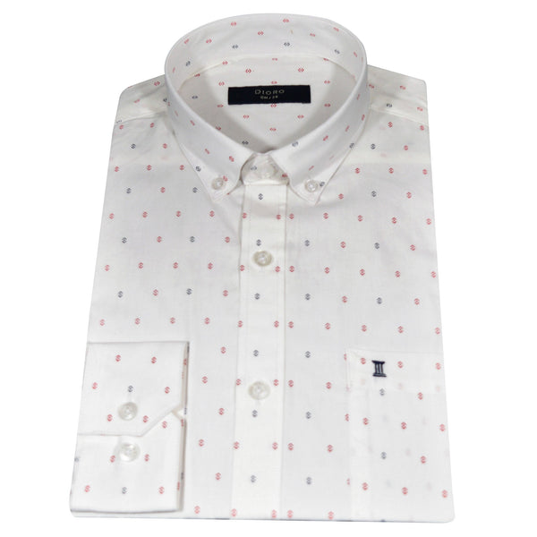 CAMISA  MANGA LARGA BLANCA ESTAMPADA 100% ALGODON