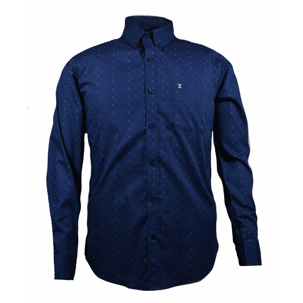 CAMISA  MANGA LARGA AZUL ESTAMPADA 100% ALGODON