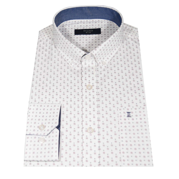 CAMISA  MANGA LARGA BLANCA ESTAMPADA 100% ALGODON