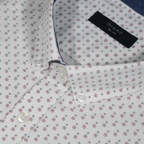 CAMISA  MANGA LARGA BLANCA ESTAMPADA 100% ALGODON