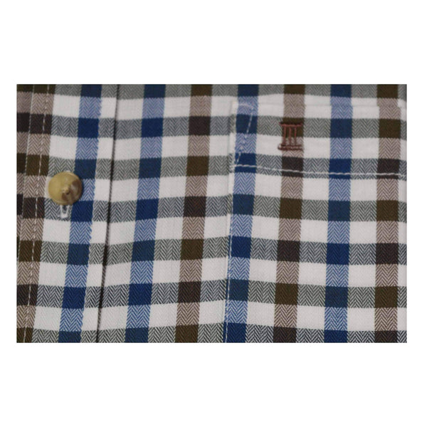 CAMISA  MANGA CORTA CUADROS CAFES 100% ALGODON