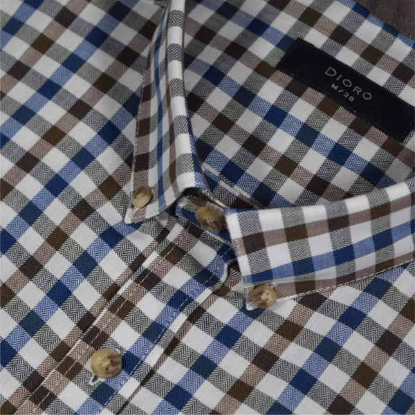 CAMISA  MANGA CORTA CUADROS CAFES 100% ALGODON