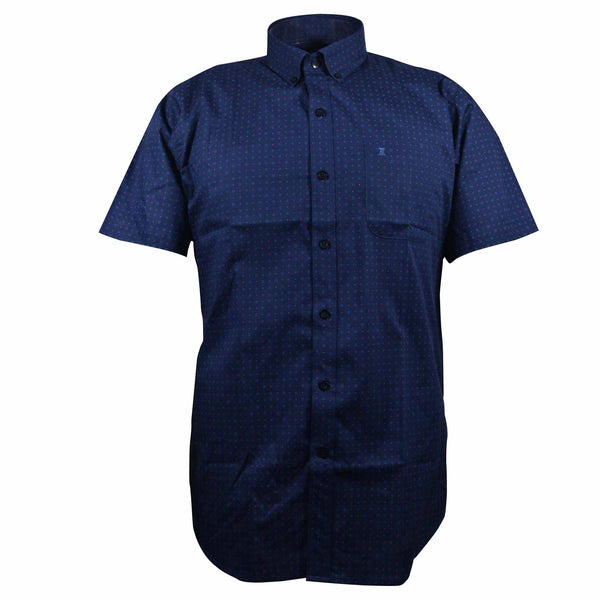 CAMISA  MANGA CORTA AZUL ESTAMPADA 100% ALGODON