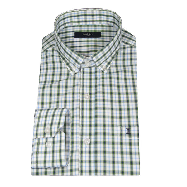 CAMISA  MANGA LARGA BLANCA CUADROS VERDES