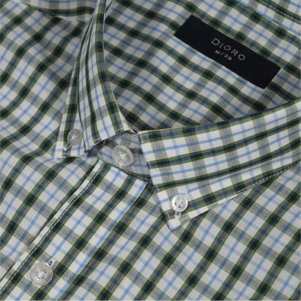 CAMISA  MANGA LARGA BLANCA CUADROS VERDES