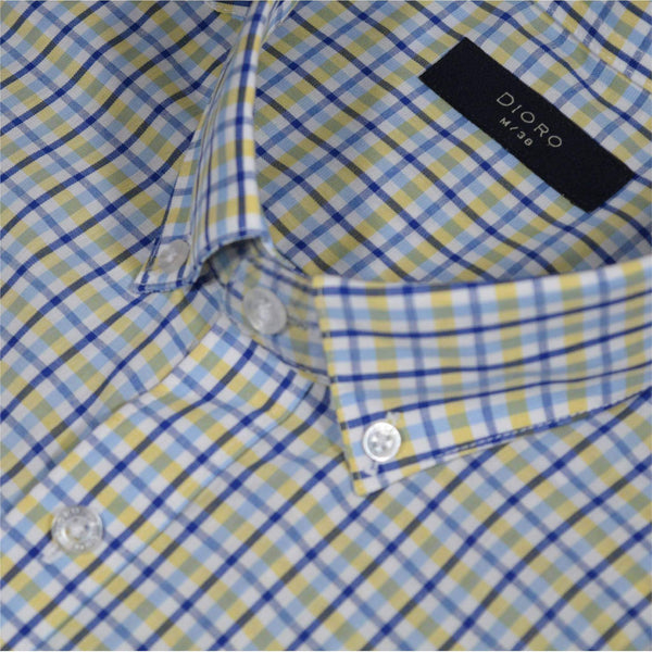 CAMISA  MANGA CORTA CUADROS AZULES Y AMARILLOS