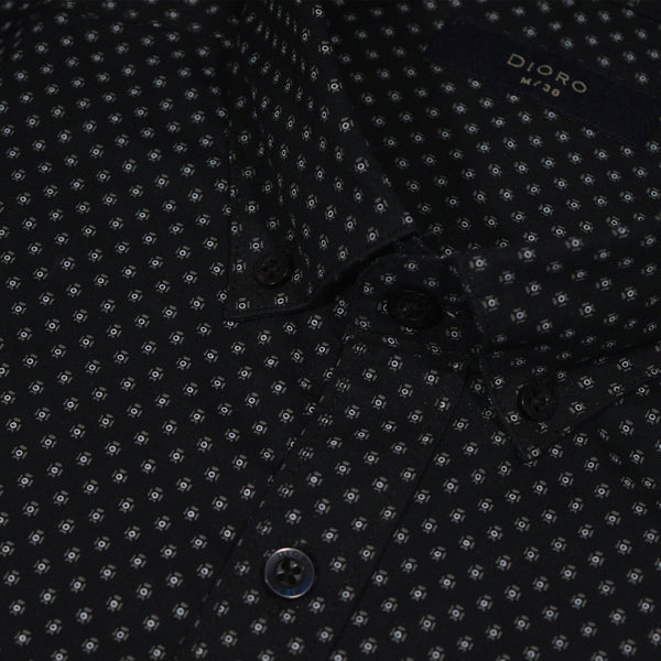 CAMISA  MANGA LARGA NEGRA ESTAMPADA 100% ALGODON