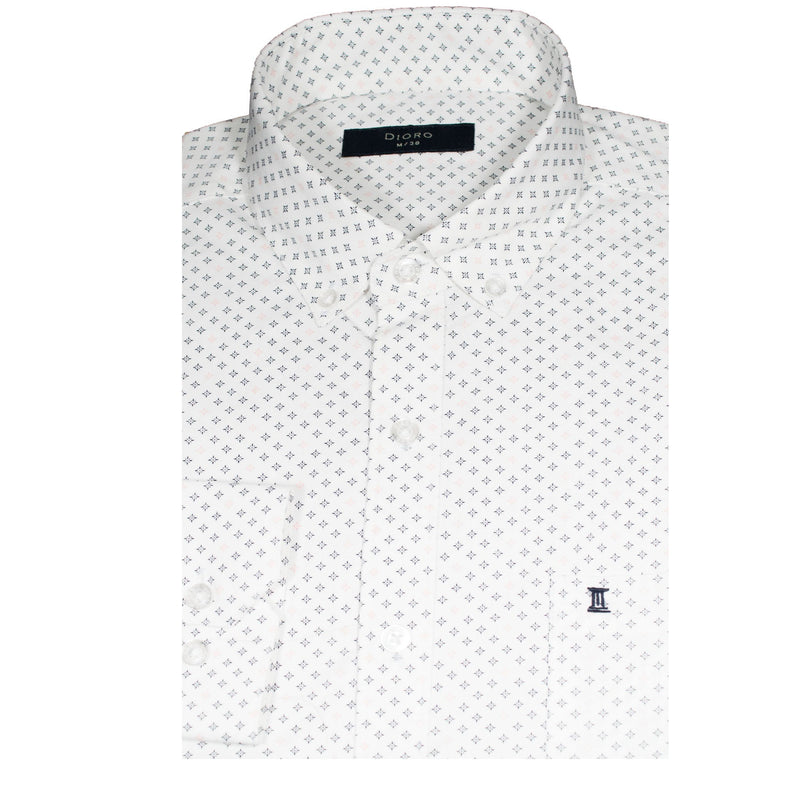 CAMISA  MANGA LARGA BLANCA ESTAMPADA 100% ALGODON