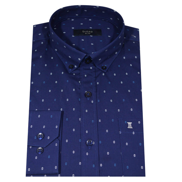 CAMISA  MANGA LARGA AZUL ESTAMPADA 100% ALGODON