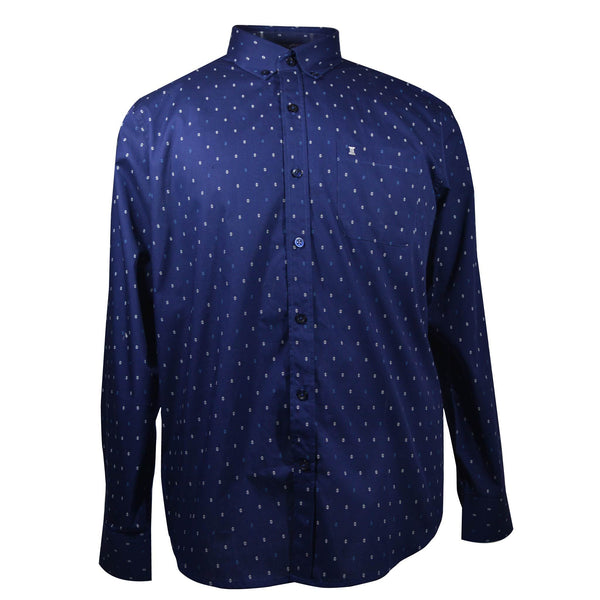 CAMISA  MANGA LARGA AZUL ESTAMPADA 100% ALGODON