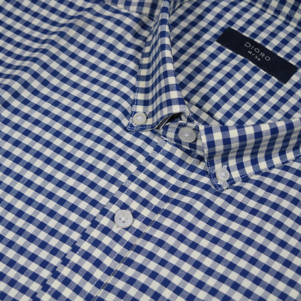 CAMISA  MANGA LARGA BLANCA CUADROS AZULES 100% ALGODON