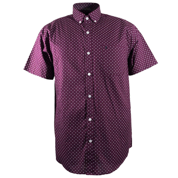 CAMISA  MANGA CORTA GUINDA ESTAMPADA 100% ALGODON