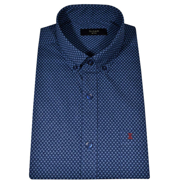 CAMISA  MANGA CORTA AZUL ESTAMPADA 100% ALGODON