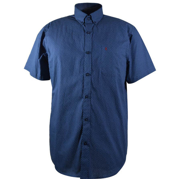 CAMISA  MANGA CORTA AZUL ESTAMPADA 100% ALGODON