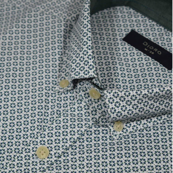 CAMISA  MANGA CORTA BLANCA ESTAMPADO 100% ALGODON