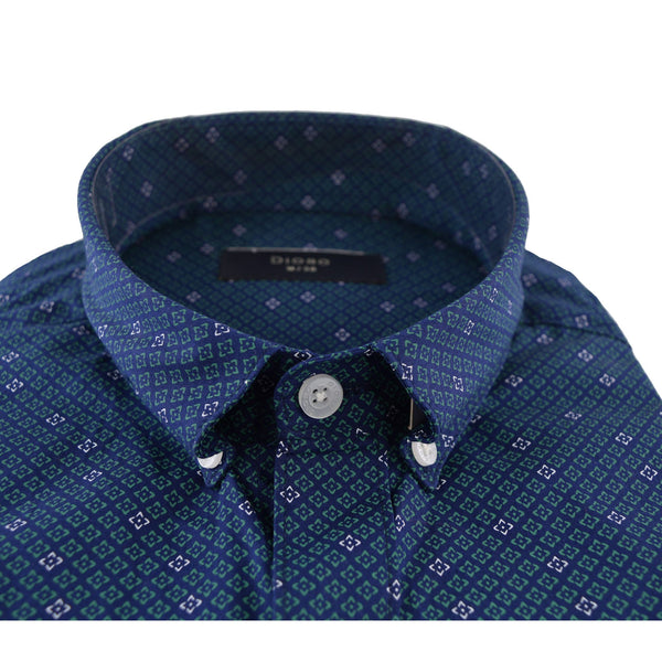 CAMISA  MANGA LARGA AZUL ESTAMPADA 100% ALGODON