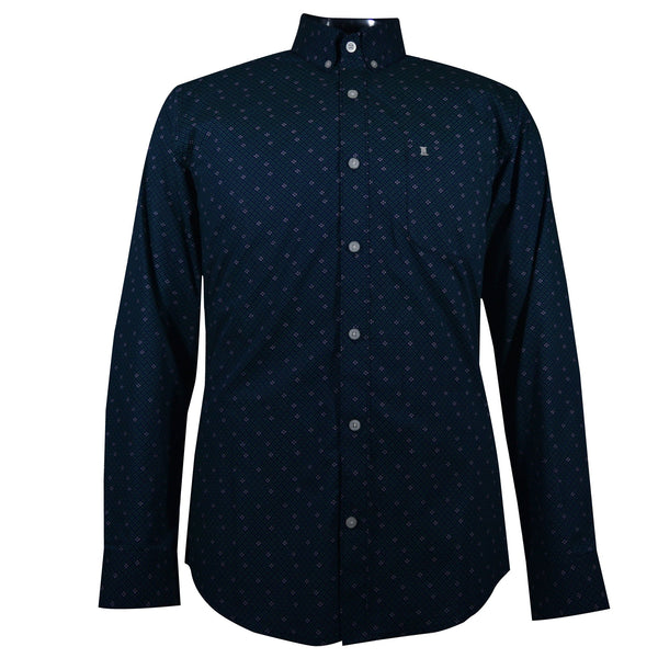 CAMISA  MANGA LARGA AZUL ESTAMPADA 100% ALGODON