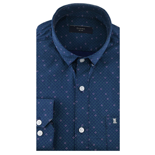 CAMISA  MANGA LARGA AZUL ESTAMPADA 100% ALGODON