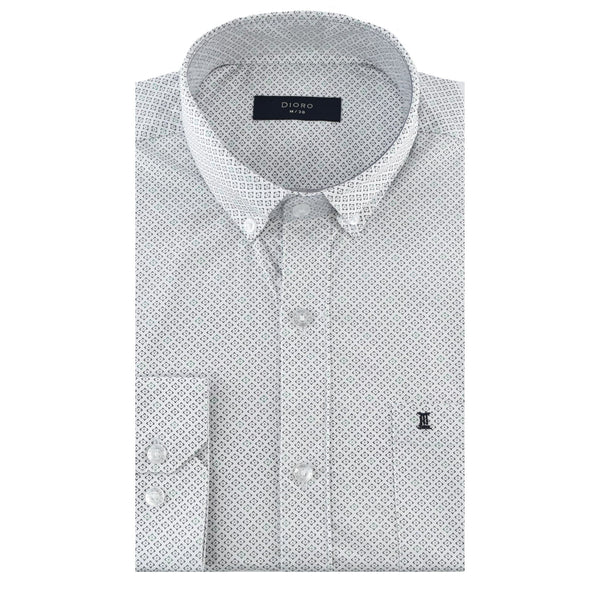 CAMISA  MANGA LARGA BLANCA ESTAMPADA 100% ALGODON