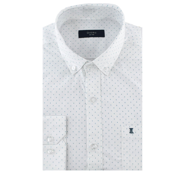 CAMISA  MANGA LARGA BLANCA ESTAMPADA 100% ALGODON