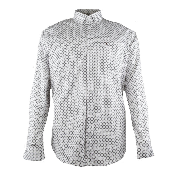 CAMISA  MANGA LARGA BLANCA ESTAMPADA 100% ALGODON