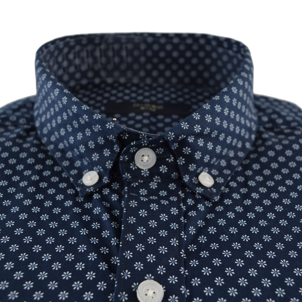 CAMISA  MANGA CORTA AZUL ESTAMPADA 100% ALGODON