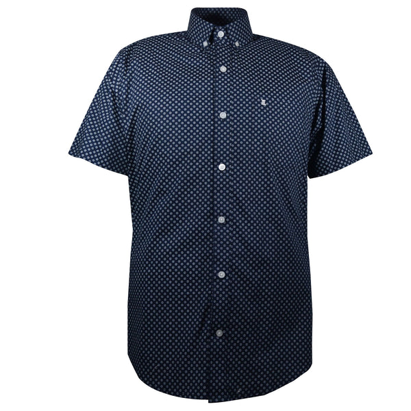 CAMISA  MANGA CORTA AZUL ESTAMPADA 100% ALGODON