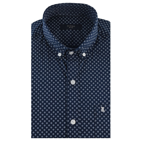 CAMISA  MANGA CORTA AZUL ESTAMPADA 100% ALGODON