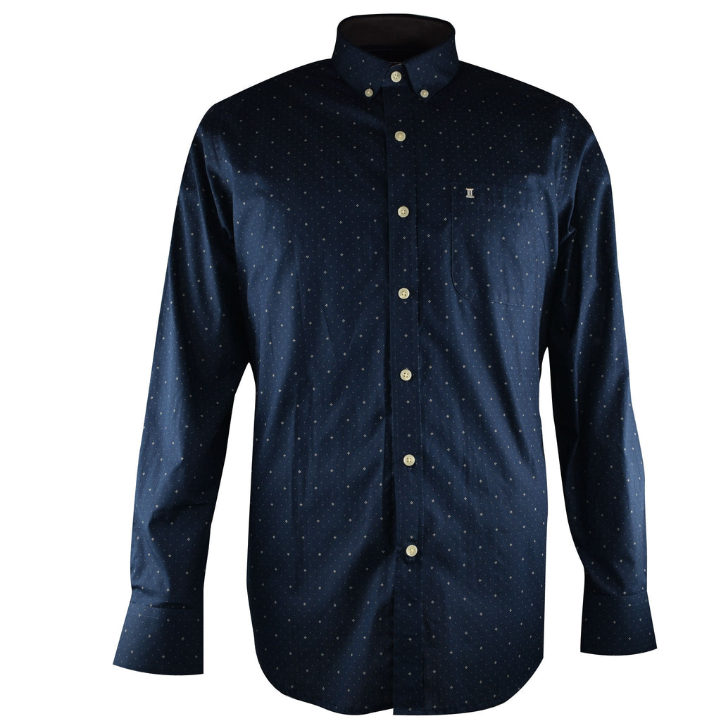 CAMISA MANGA LARGA AZUL MARINO ESTAMPADA 100% ALGODON