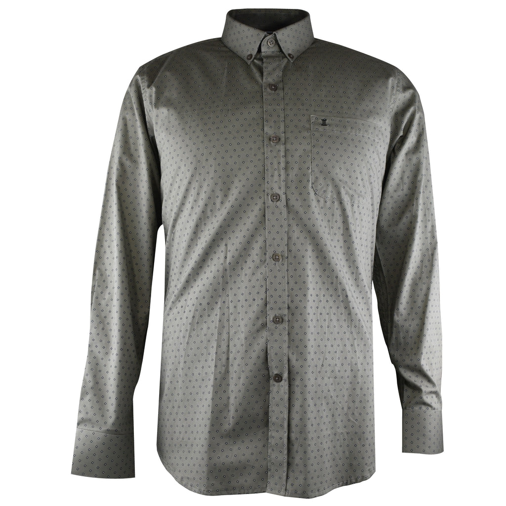 CAMISA  MANGA LARGA GRIS ESTAMPADA 100% ALGODON